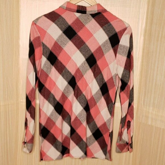 Requirements Linen Blend Plaid Tunic Top Medium - Picture 2 of 5